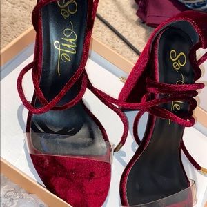 Burgundy Lace Up Chunky Heels Size 9